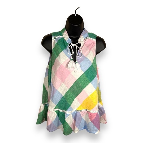 MEDIUM CROWN AND IVY LINEN BLEND COLORFUL TOP SLEEVELESS - Picture 1 of 11